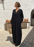 Black Floral Embroidered Abaya with Pointed Cuffs