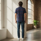 ANKO Navy Blue and Red Striped Men's Polo Shirt with Pocket