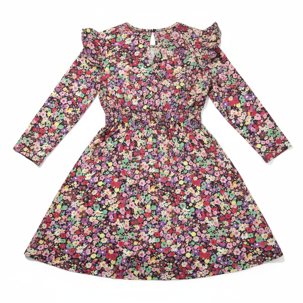 LEIGH TUCKER willow Kids Multi-Color Floral Long-Sleeve Ruff