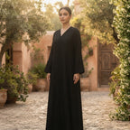 Black Botanical Jacquard Panel Men's Long Kurta