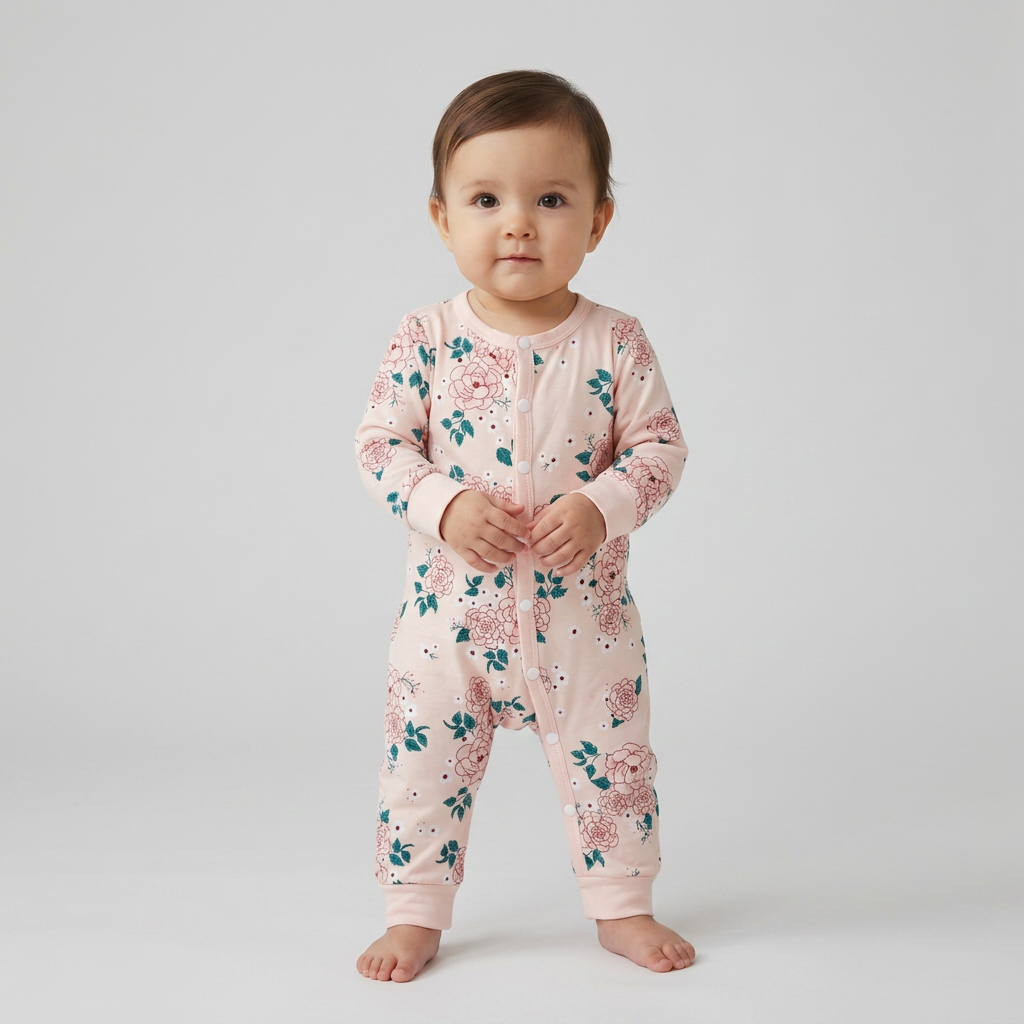 SHEIN Pale Blush Pink Floral Long-Sleeve Baby Romper