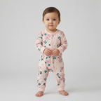 SHEIN Pale Blush Pink Floral Long-Sleeve Baby Romper