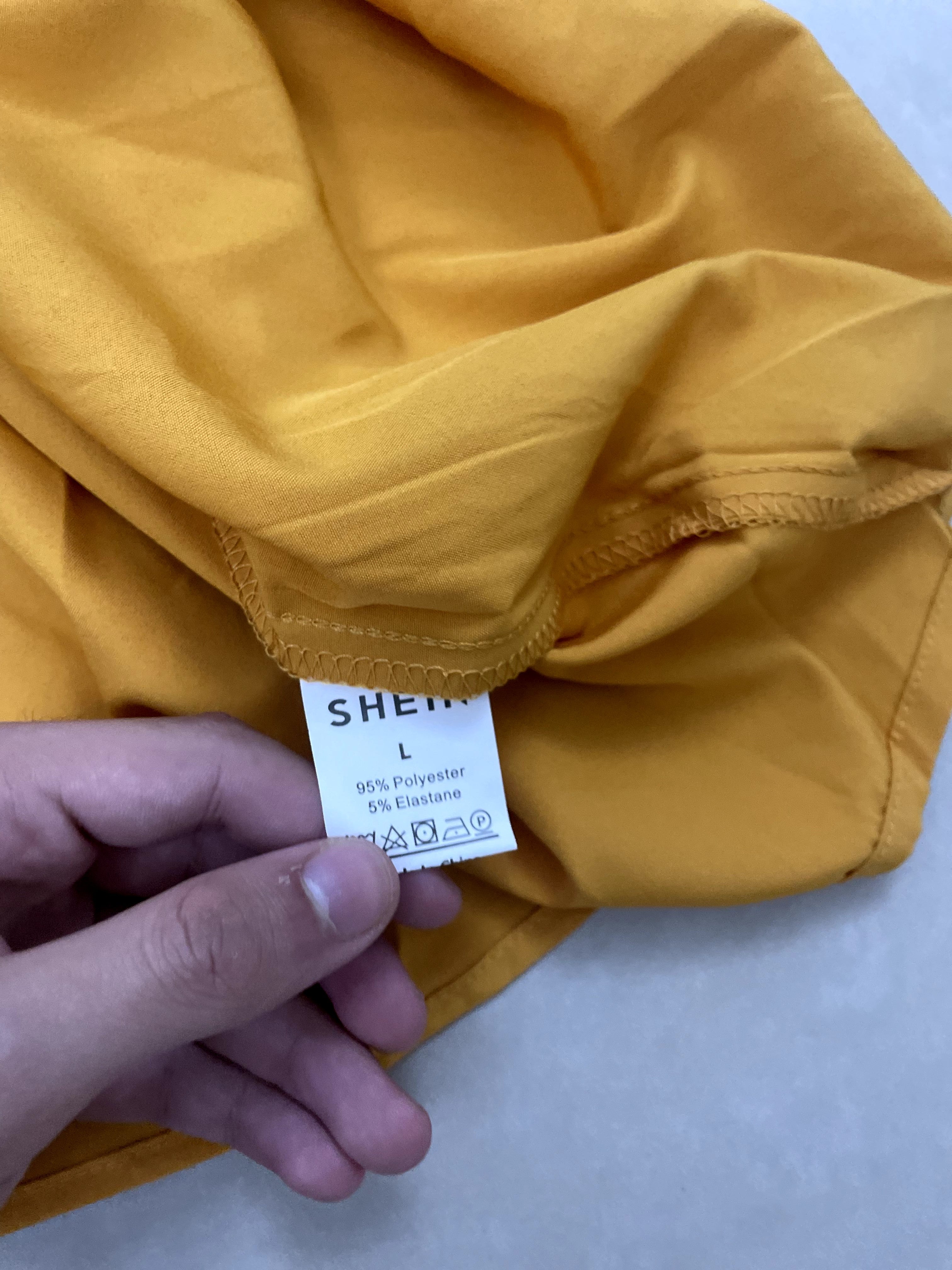 SHEIN Mustard Yellow Lace-Up Mini Baby-Doll Dress