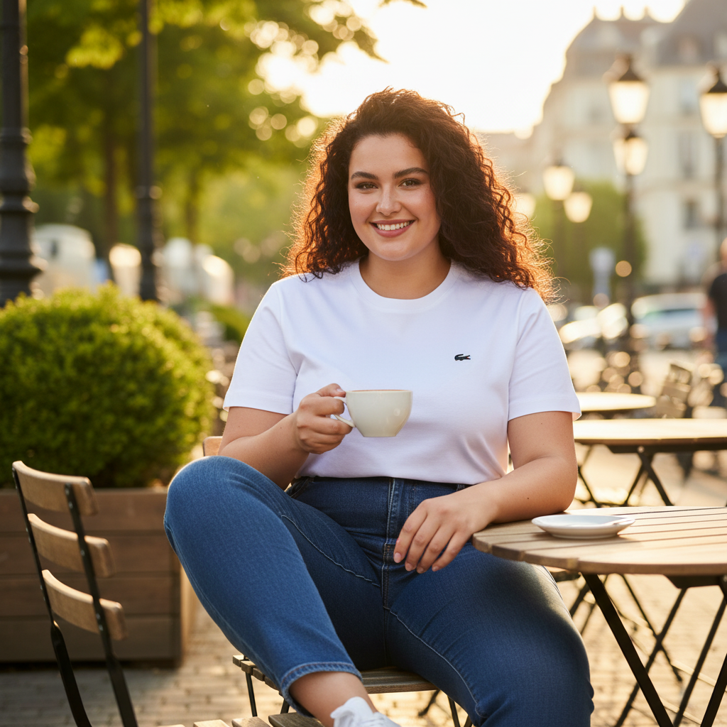 LACOSTE Women's Classic White Cotton Crew Neck T-Shirt