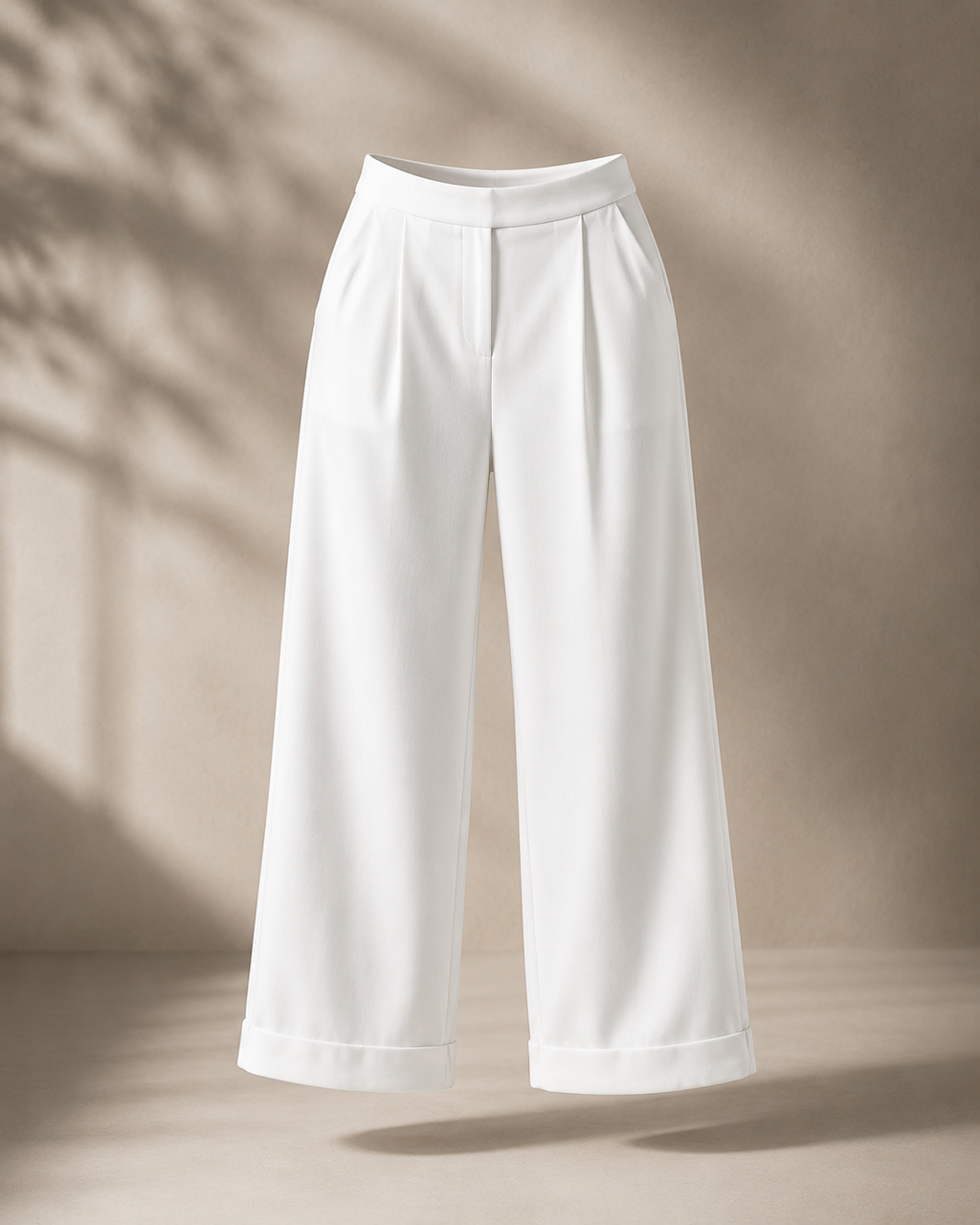 Women's High-Rise White Wide-Leg Ankle Trousers