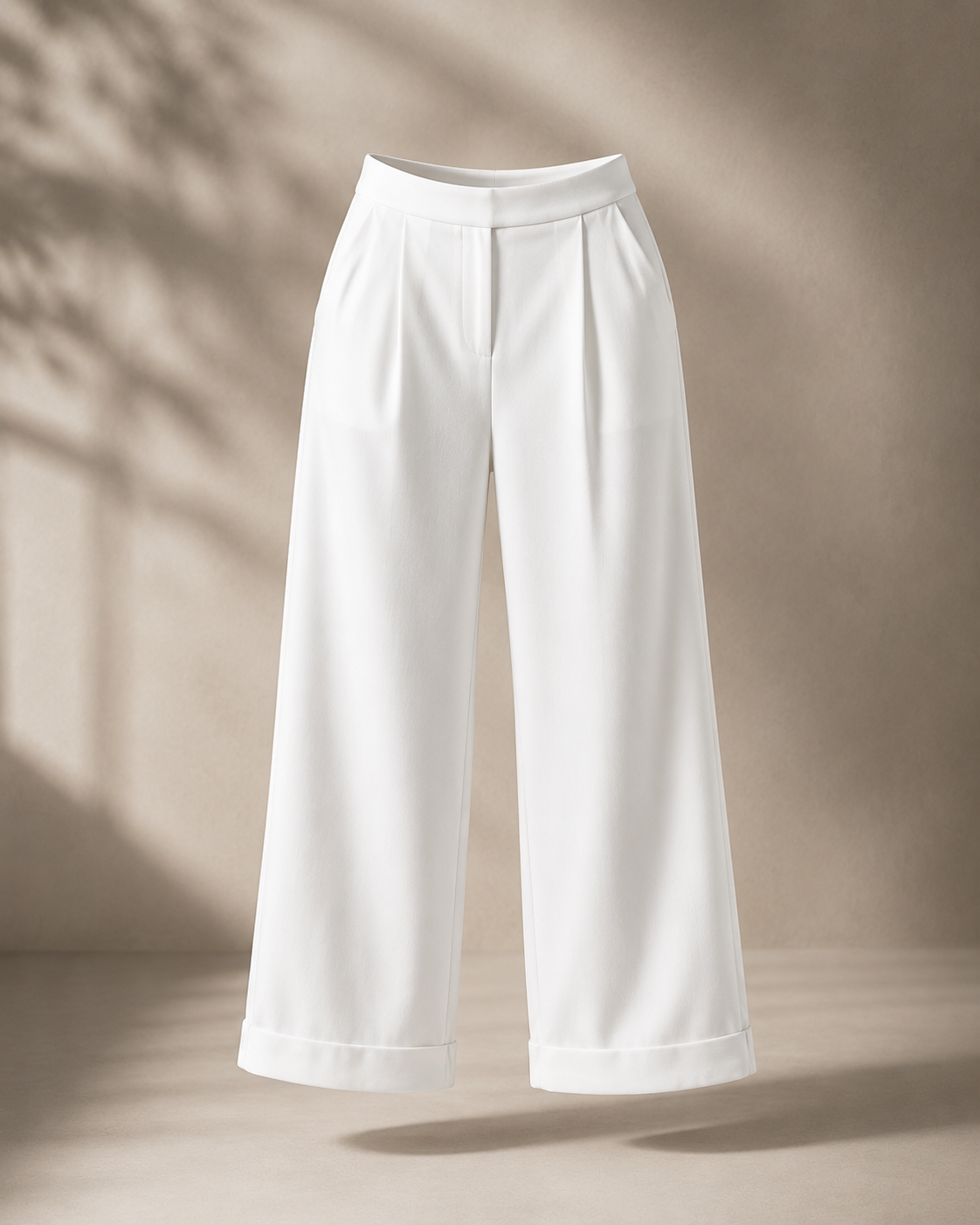 Women's High-Rise White Wide-Leg Ankle Trousers