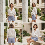 Cornflower Blue Maternity Shorts with Gray Jersey Band