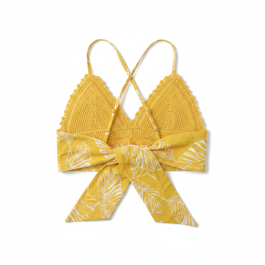 SHEIN Yellow Crochet Triangle Bikini Top - Size M