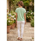 esmara Women's Light Green T-Shirt with Floral Eyelet Yoke