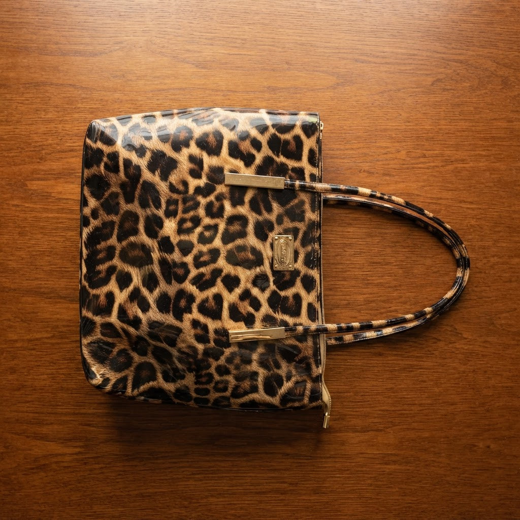 Diophy Patent Leopard Print Shoulder Tote