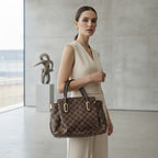 LOUIS VUITTON PARIS Brown Checkered Structured Top-Handle To