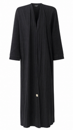 Elegant Black Textured Open Front Abaya Robe
