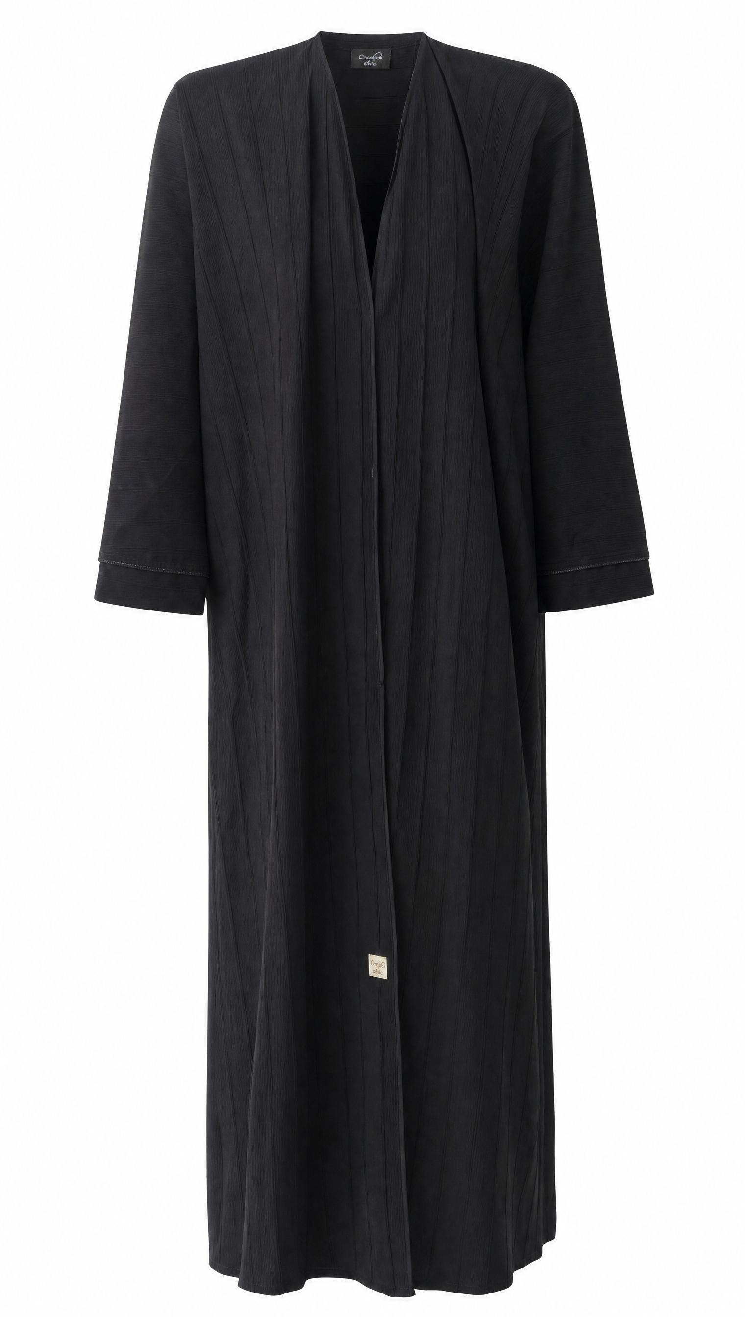 Elegant Black Textured Open Front Abaya Robe