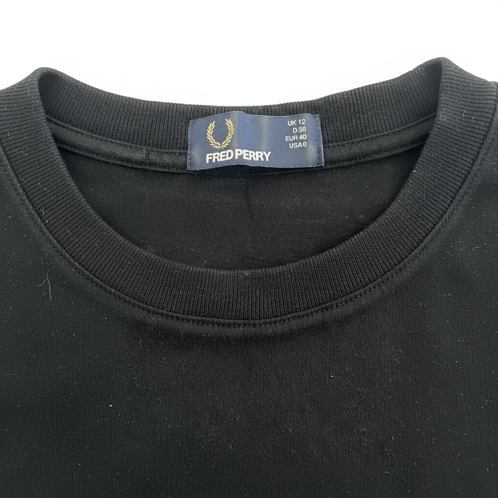 FRED PERRY Men's Black Crew Neck T-Shirt with White Chest St