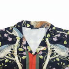 GUCCI Men's Black Bird & Floral Print Camp Collar Shirt