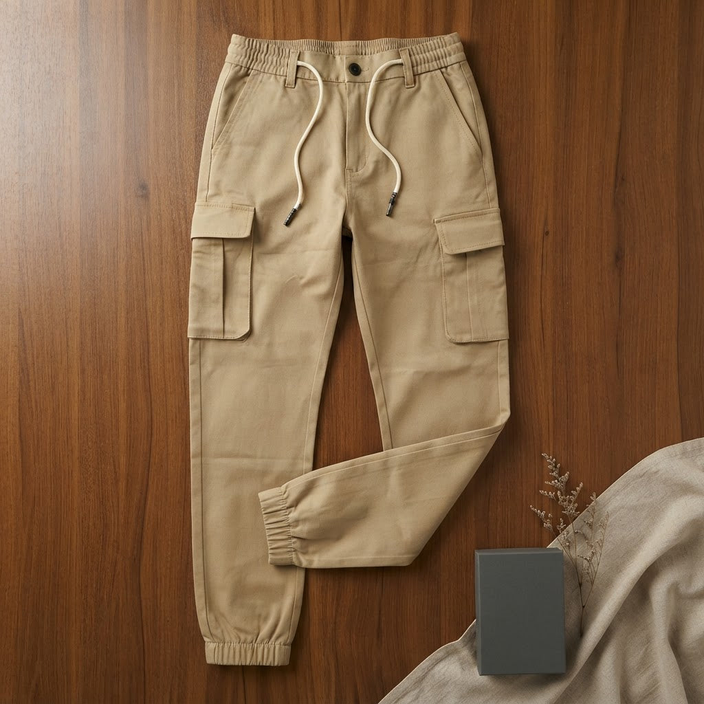 NICENICENIC Khaki Cargo Jogger Trousers with Bellowed Pocket