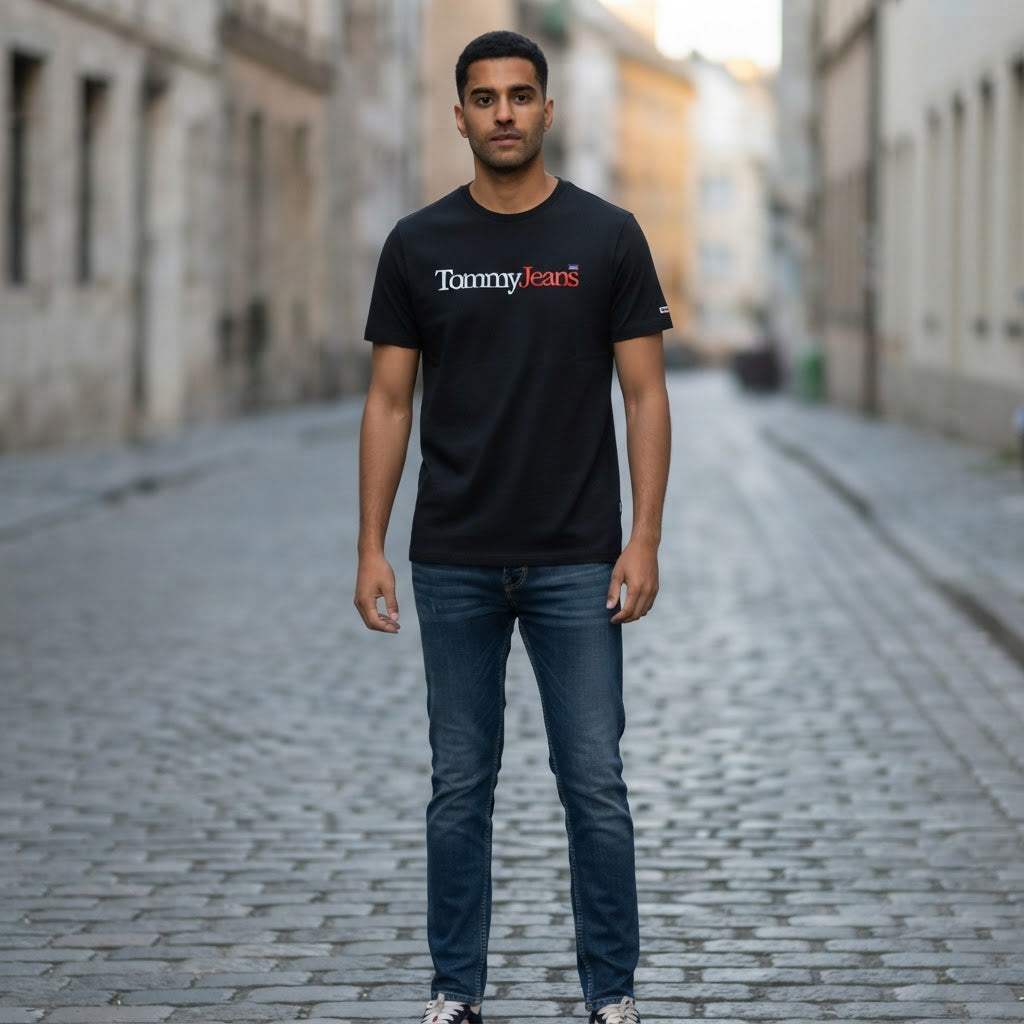 Tommy Jeans Black Tommy Jeans Crew-Neck T-Shirt with Bicolou