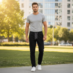 Mataria Men's Black Tapered Drawstring Trousers