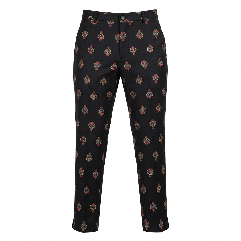 TOPSHOP Women's Black Ornate Print Slim-Fit Tailoblack Trous