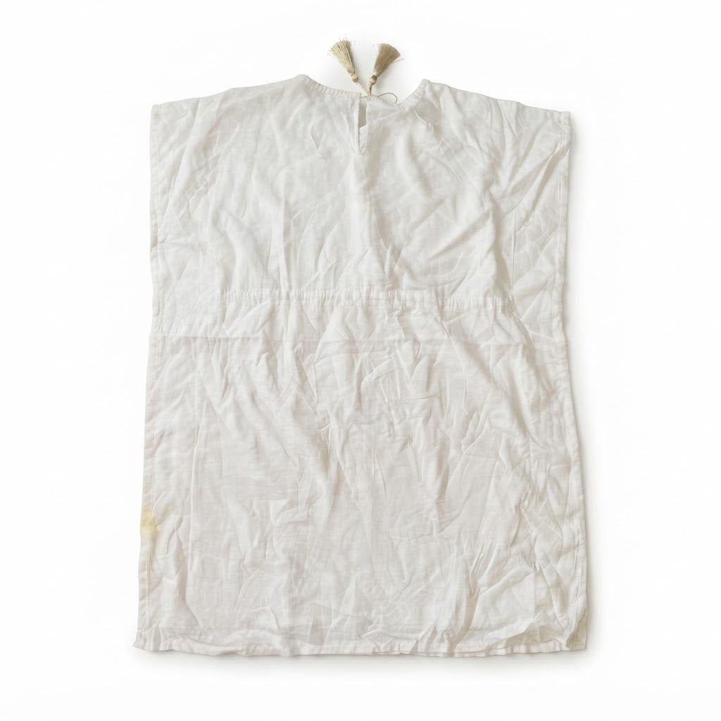 Women's White Embroidered Tassel Waist Tunic Top