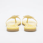 Women's Yellow Glossy Flat Thong Sandals with Flower