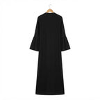 Women's Black Open-Front Abaya with Bell Sleeves