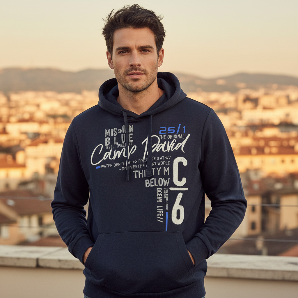 Camp David Men's Navy Blue Nautical Graphic Hoodie XL