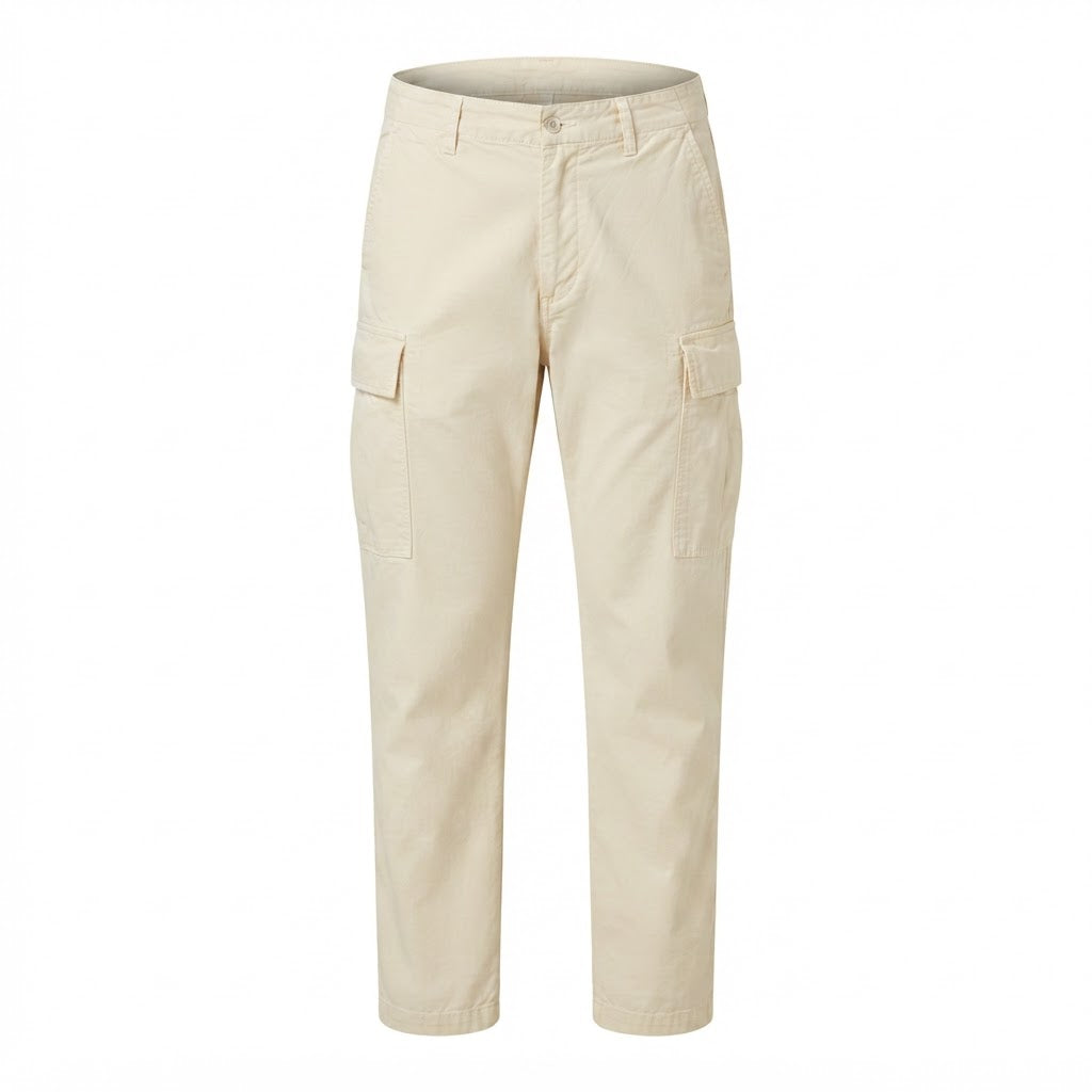 Women's Cream Cotton Cargo Trousers with Flap Pockets