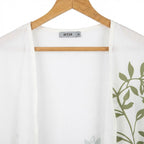 Women's White Embroidewhite Longline Kimono Abaya Robe