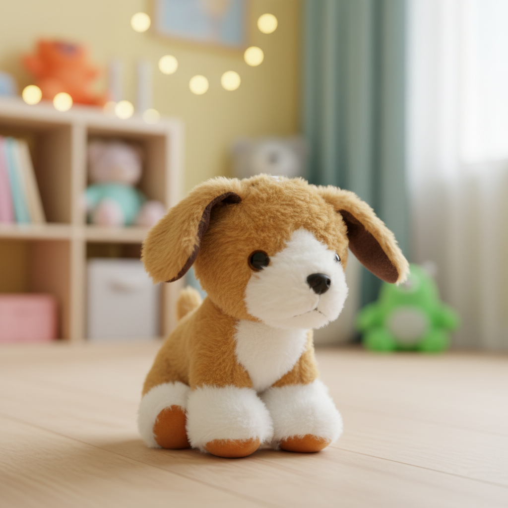 Premium Brown and White Cuddly Dog Plush Toy