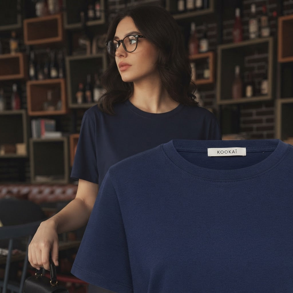 KOOKAÏ Navy Blue Short Sleeve Crew Neck Cotton Jersey T-Shir