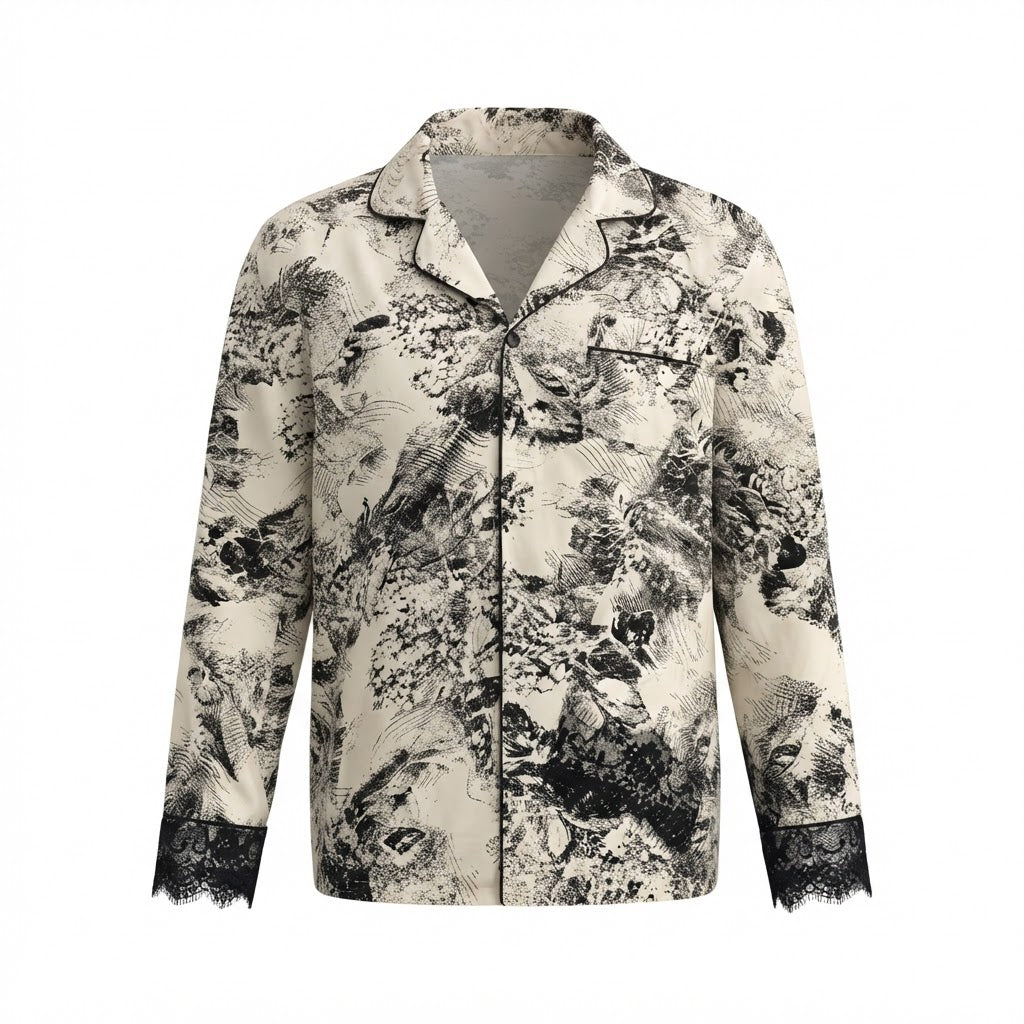 Women's off-white & White Abstract Print Pajama Shirt