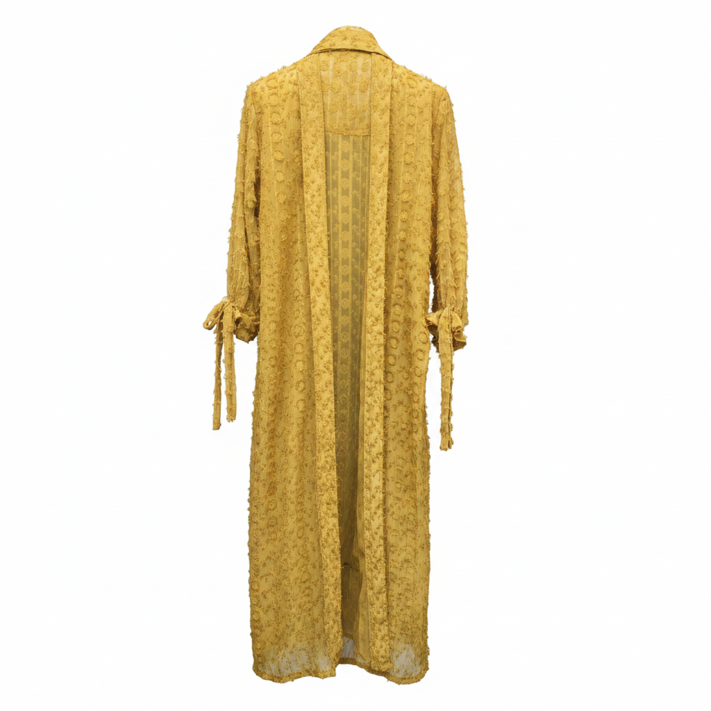 SHEIN Women's Yellow Textured Fringed Long-Line Kimono