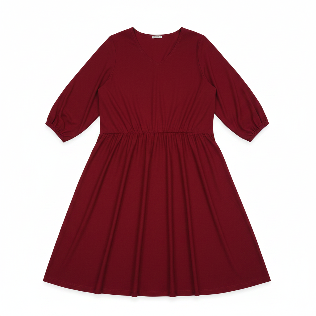 Women's Red V-Neck Jersey Smock Dress