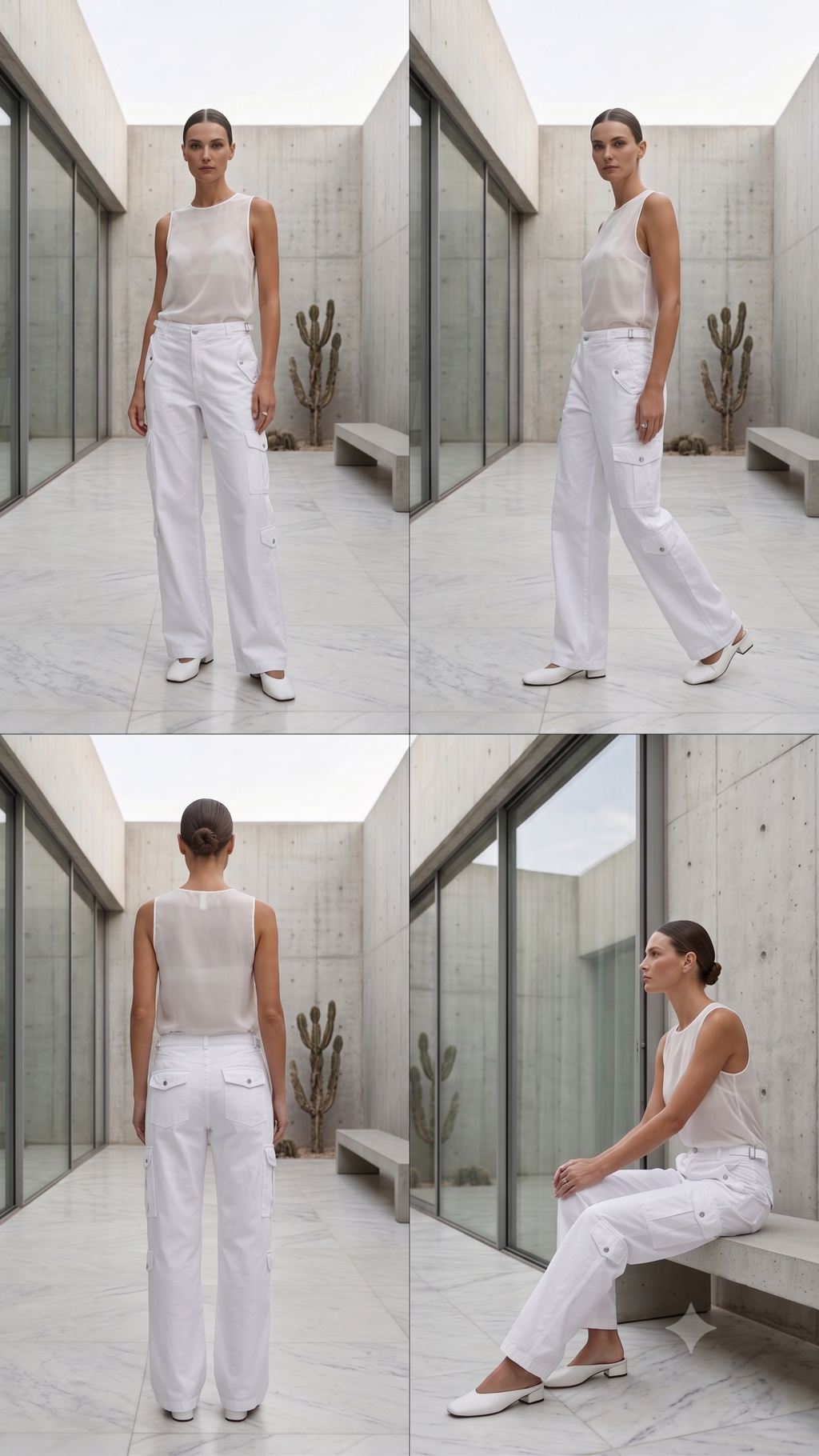 Pull&Bear White High-Rise Straight Leg Cargo Pants