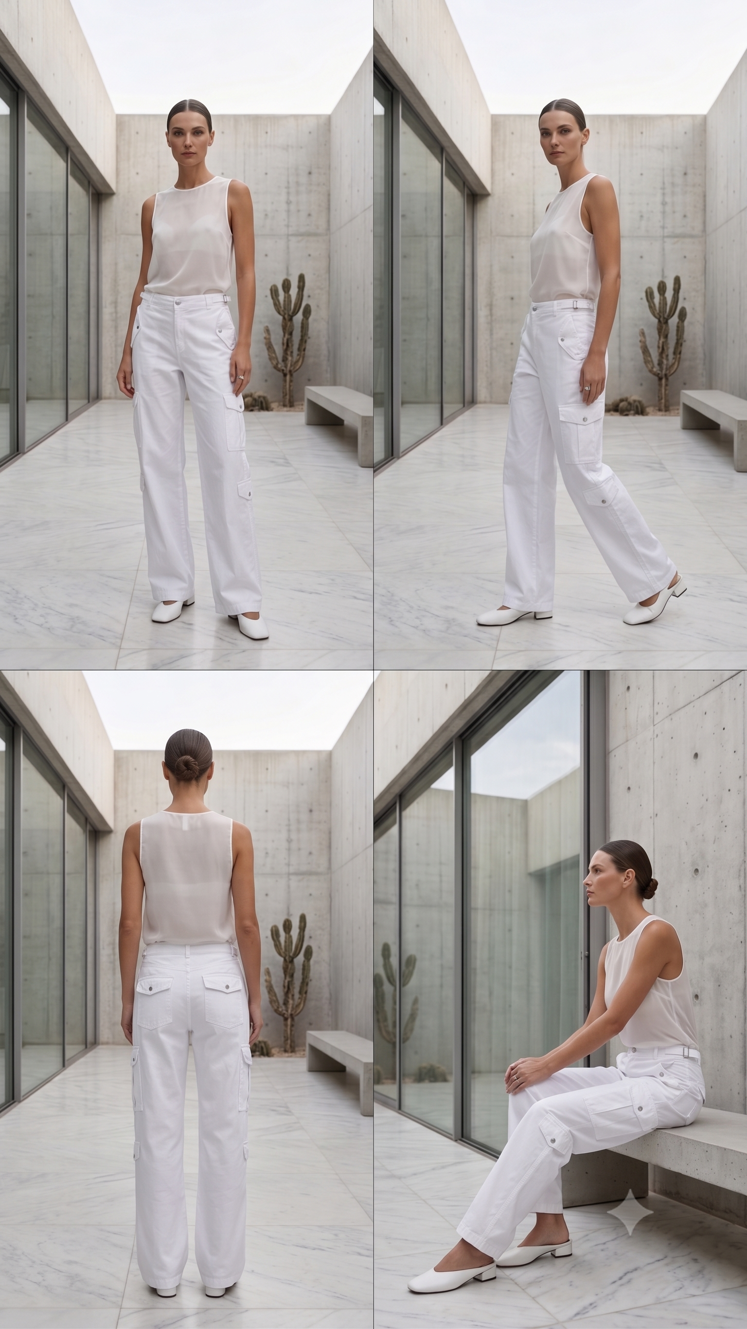 Pull&Bear White High-Rise Straight Leg Cargo Pants