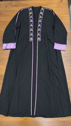 Black Open Front Gulf Style Abaya with Purple Embroidery