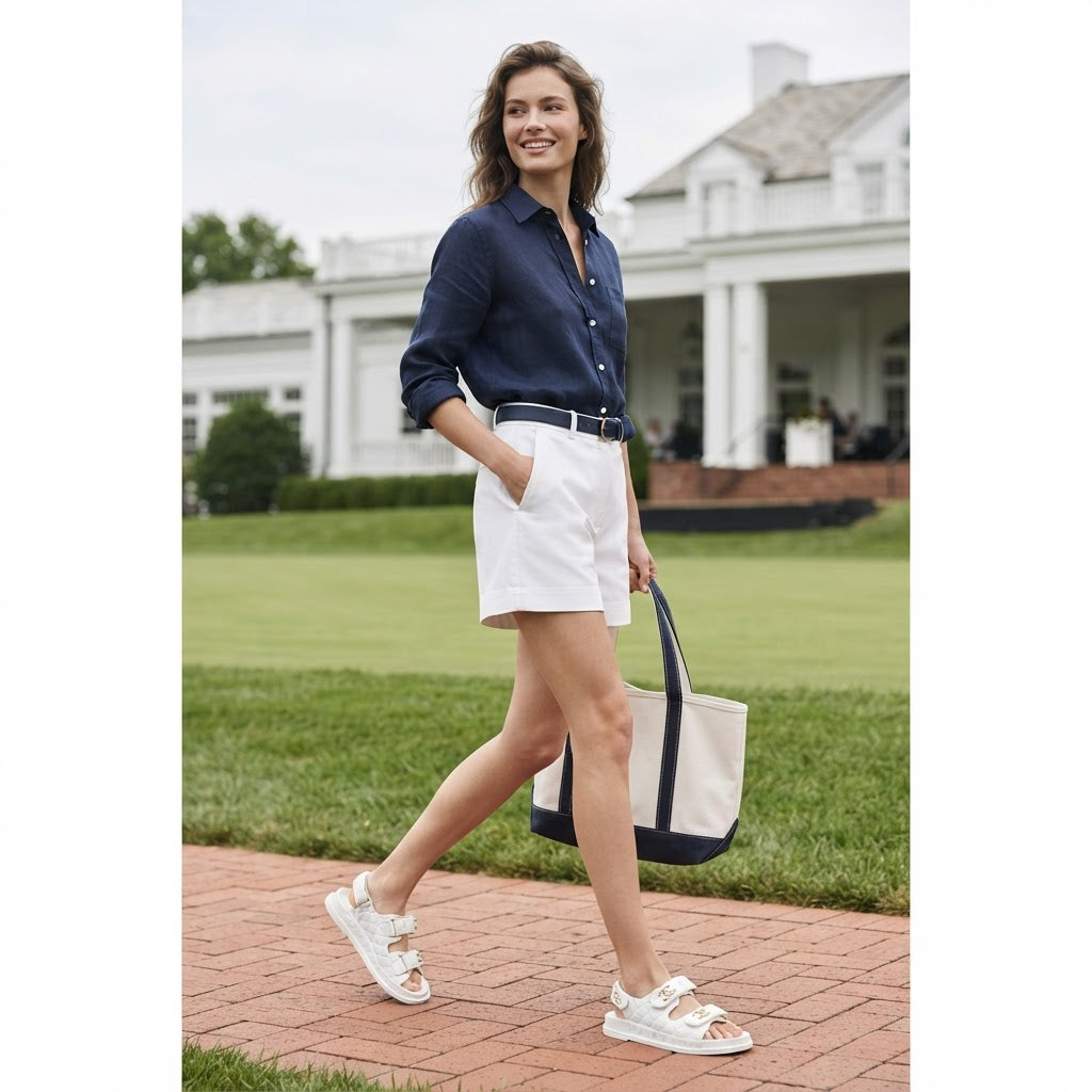 CHANEL White Quilted Double-Strap Flat Sandals with Gold Log