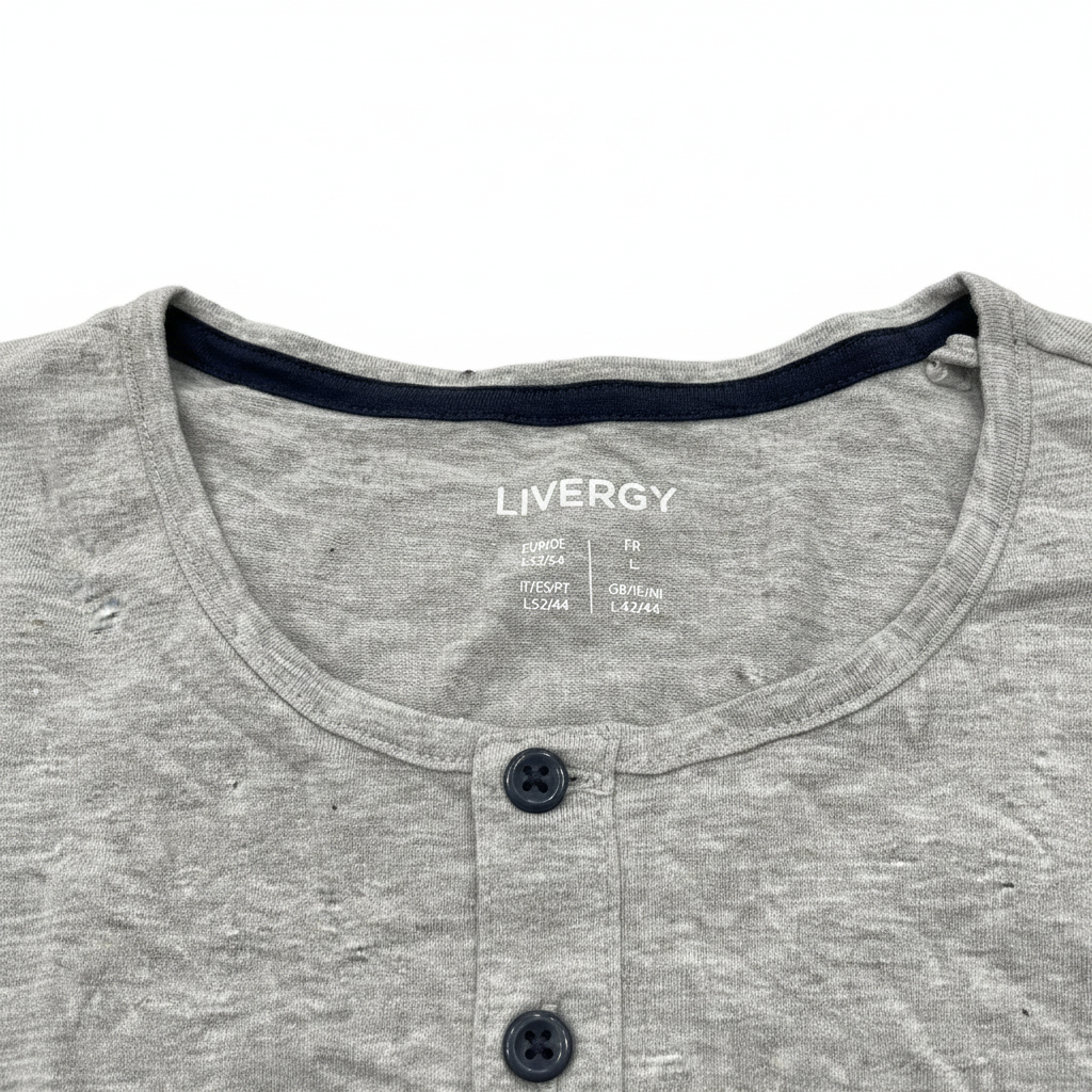 Livergy Men's Grey Long Sleeve Henley Shirt