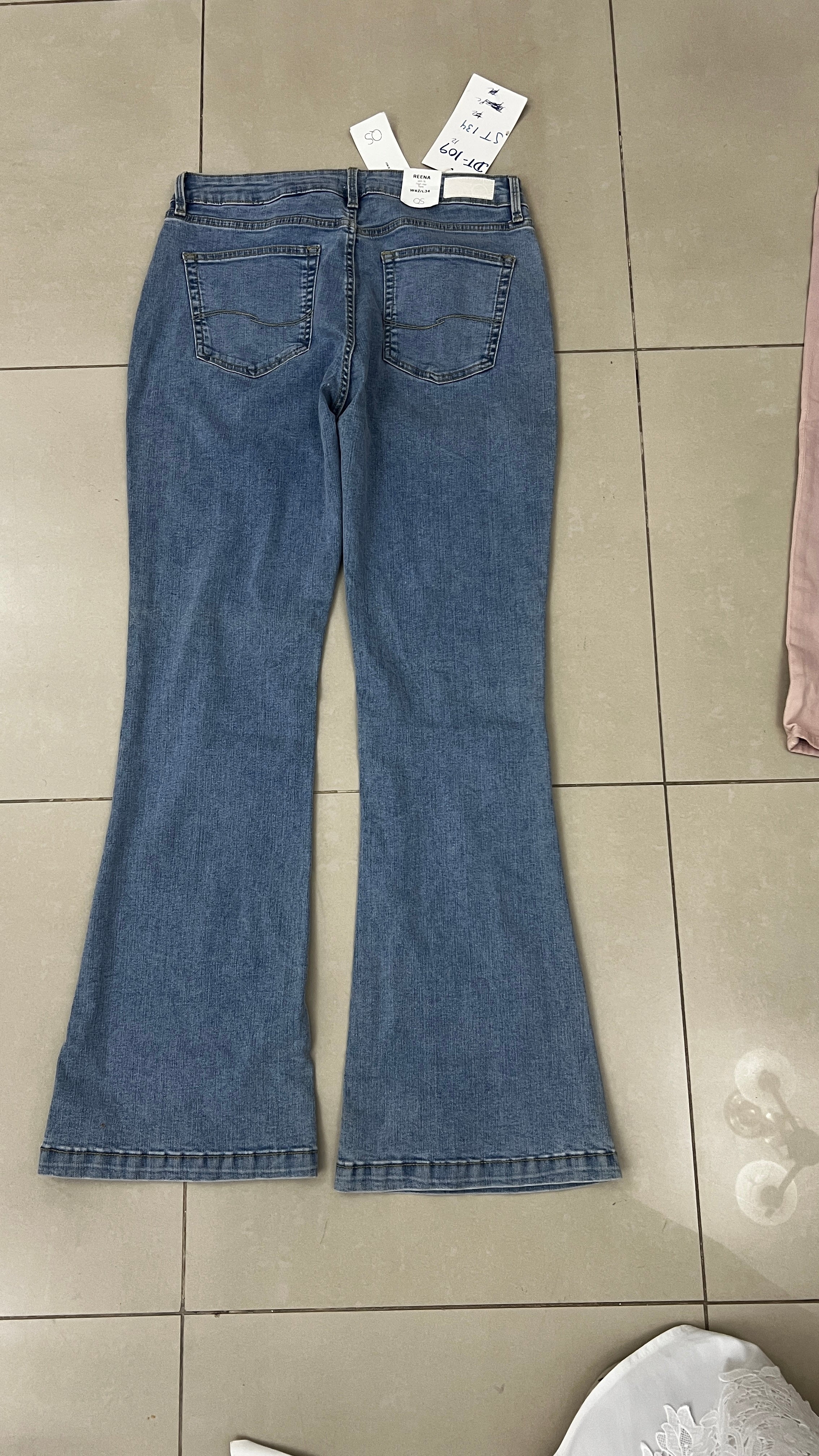 QS QS Mid Blue Flared Denim Jeans with Button Fly