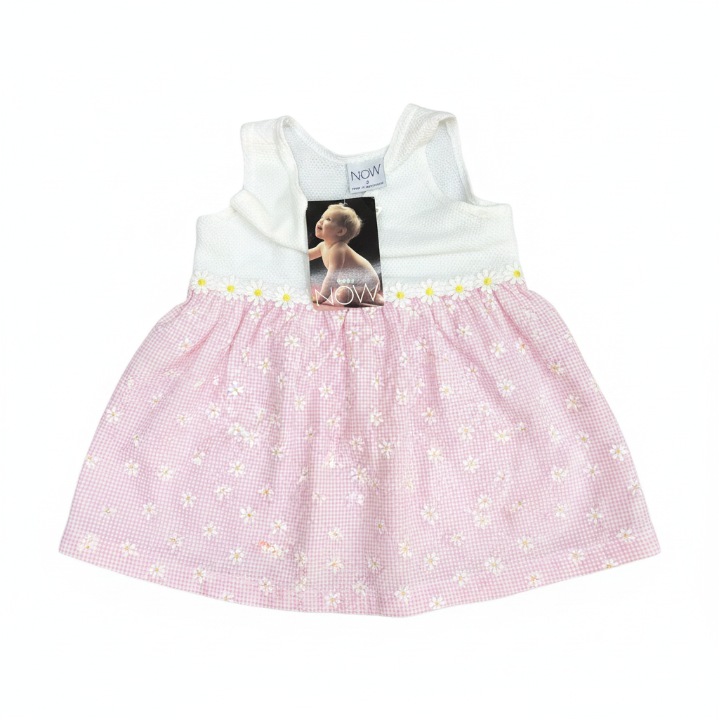 NOW Kids White Pink Daisy Gingham Sleeveless Dress