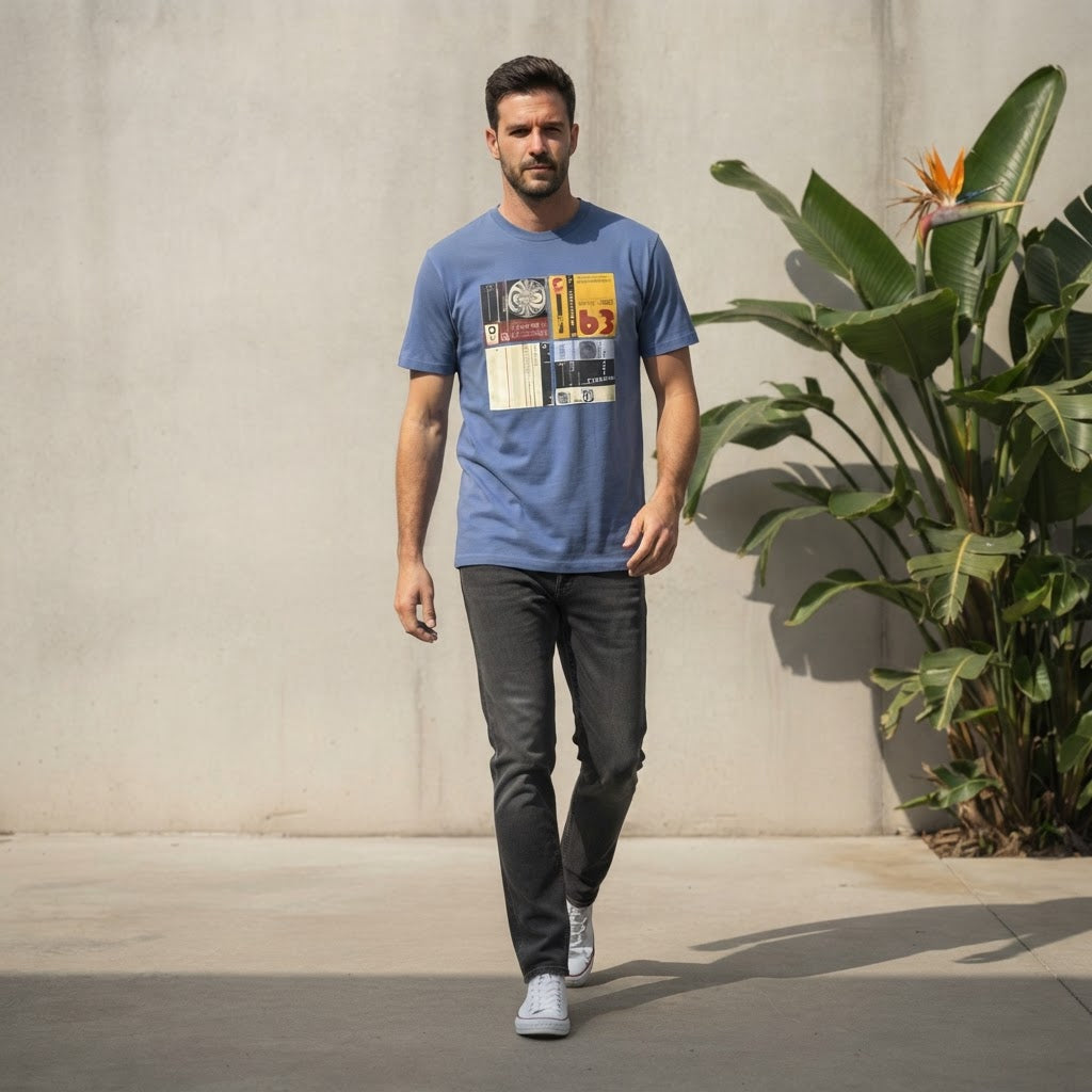 Ben Sherman Ben Sherman Slate Blue T-Shirt with Vintage Audi