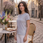 essentials White and Navy Striped Short-Sleeve Stretch T-Shi