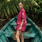 SHEIN Fuchsia Pink Relaxed Short Sleeve Shirt & Shorts Co-or