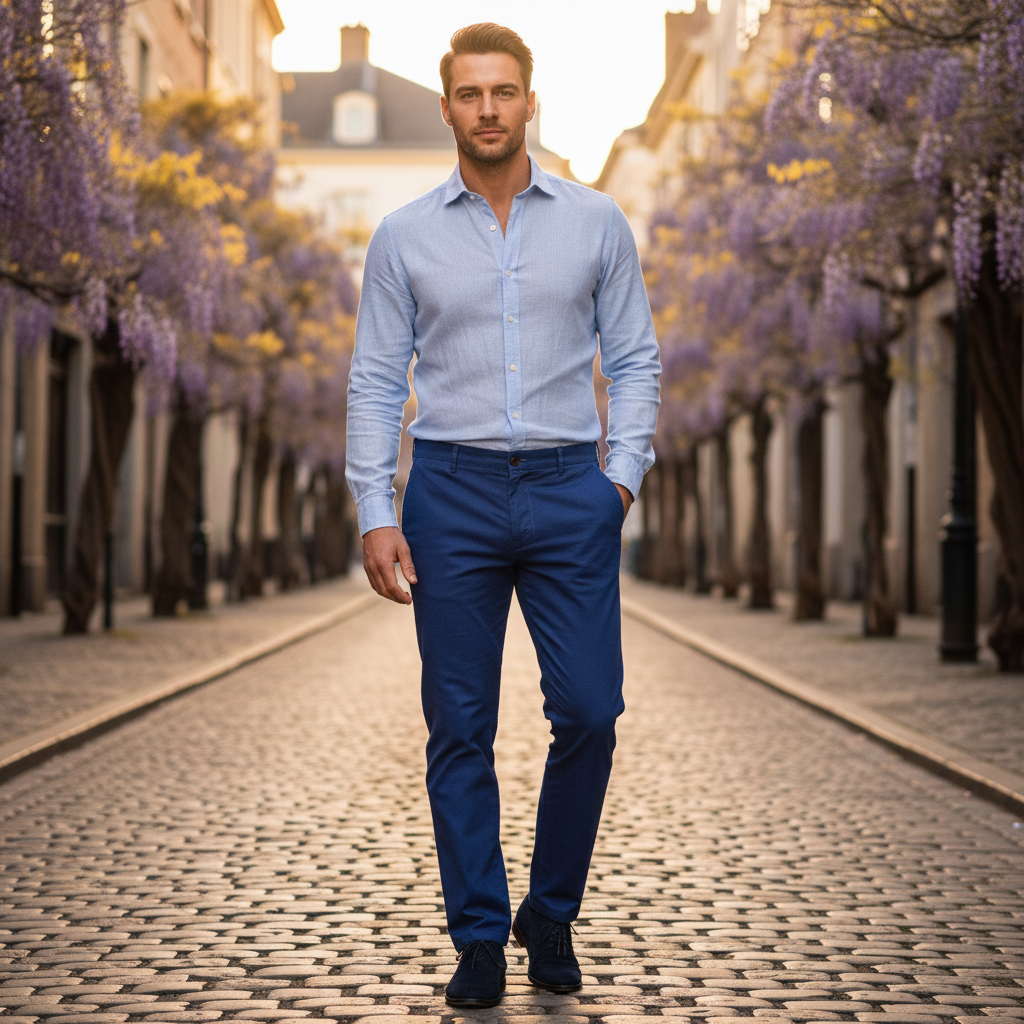 ROMER Men's Indigo Blue Cotton Twill Straight-Leg Chinos