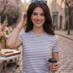 essentials White and Navy Striped Short-Sleeve Stretch T-Shi