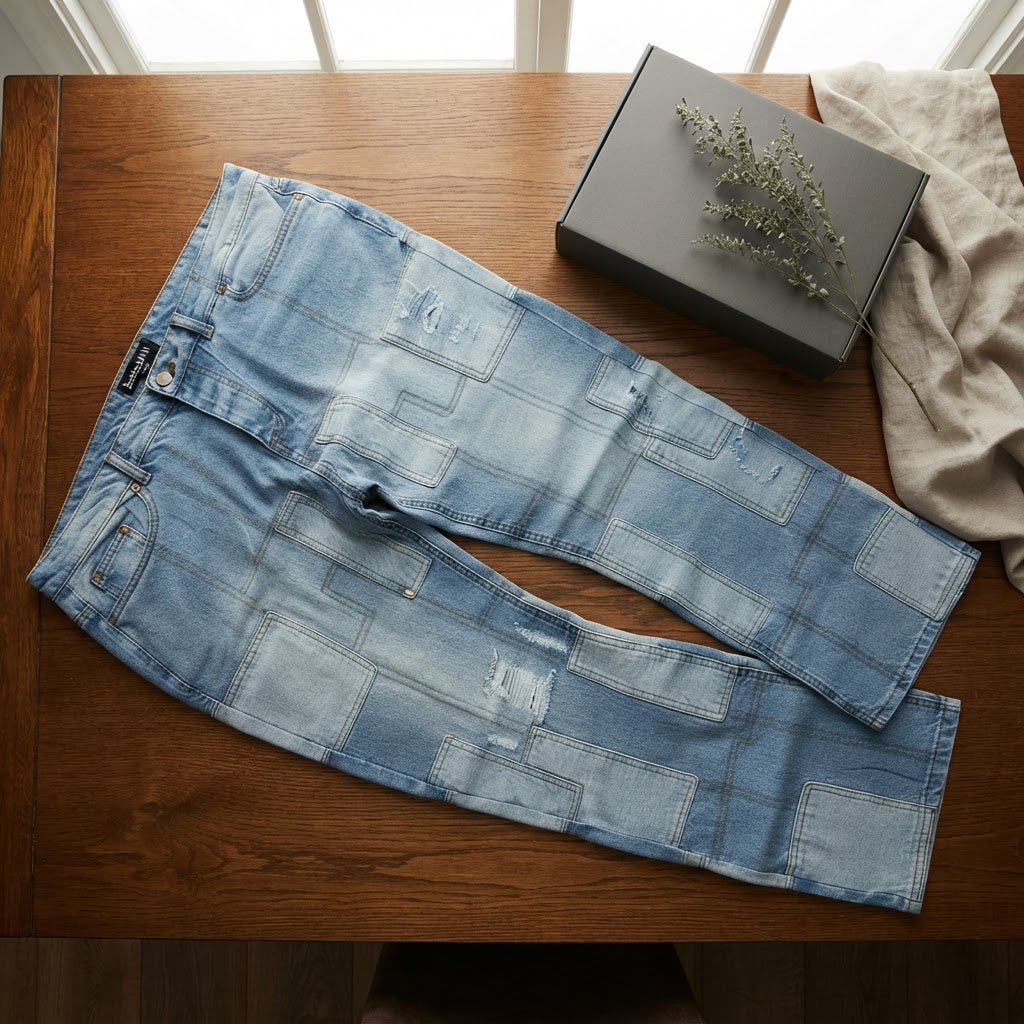 boohooMAN boohooMAN Light Wash Patchwork Distressed Straight