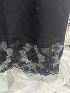 gant Black Embroidered Floral Lace-Trim Floor-Length Abaya