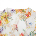 Women's White Floral Short Sleeve Relaxed Blouse