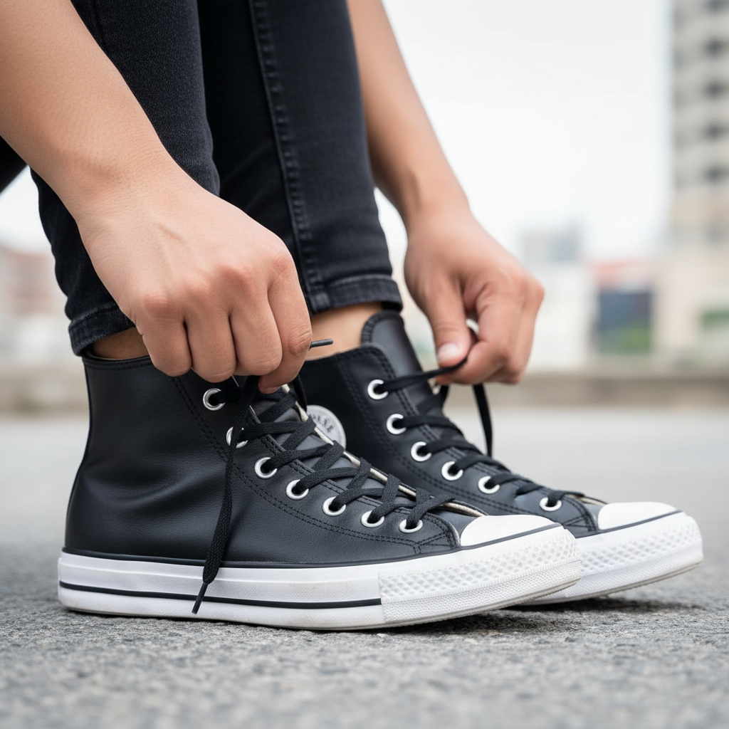Converse Black Leather High Top Platform Sneakers